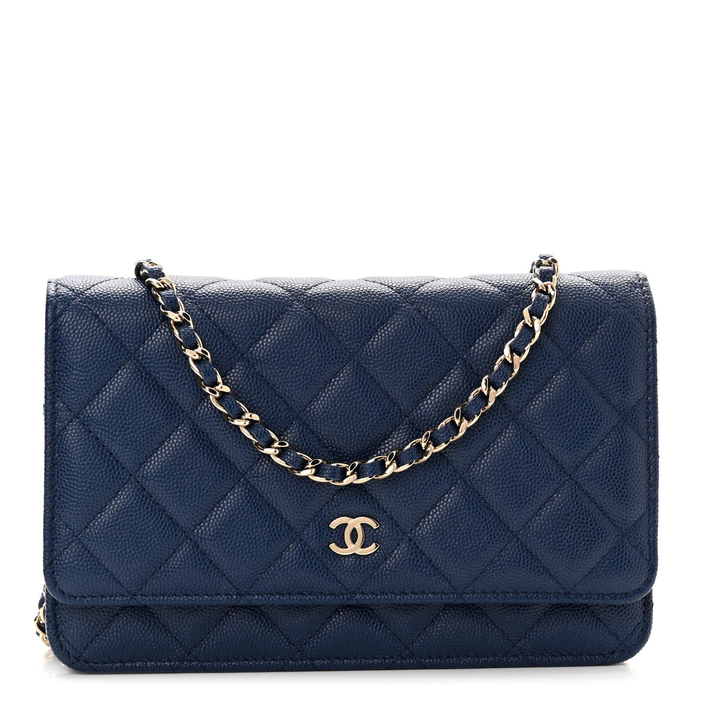 Caviar Quilted Wallet On Chain WOC Navy Blue