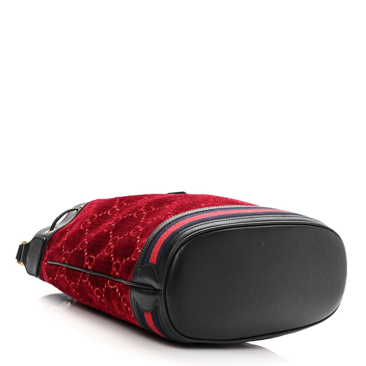 Gucci Velvet GG Monogram Textured Calfskin Web Bucket Bag Red Cipria Black 5 of 11