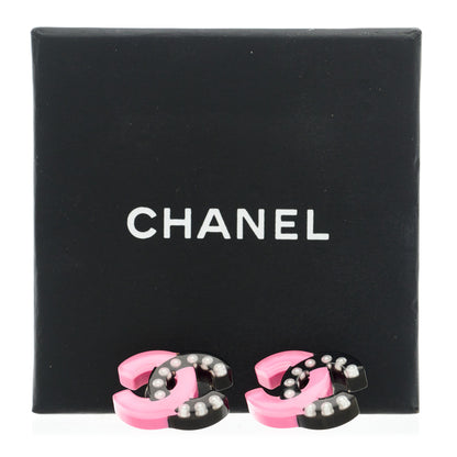 Chanel Resin Pearl CC Earrings Black Pink 5 of 5