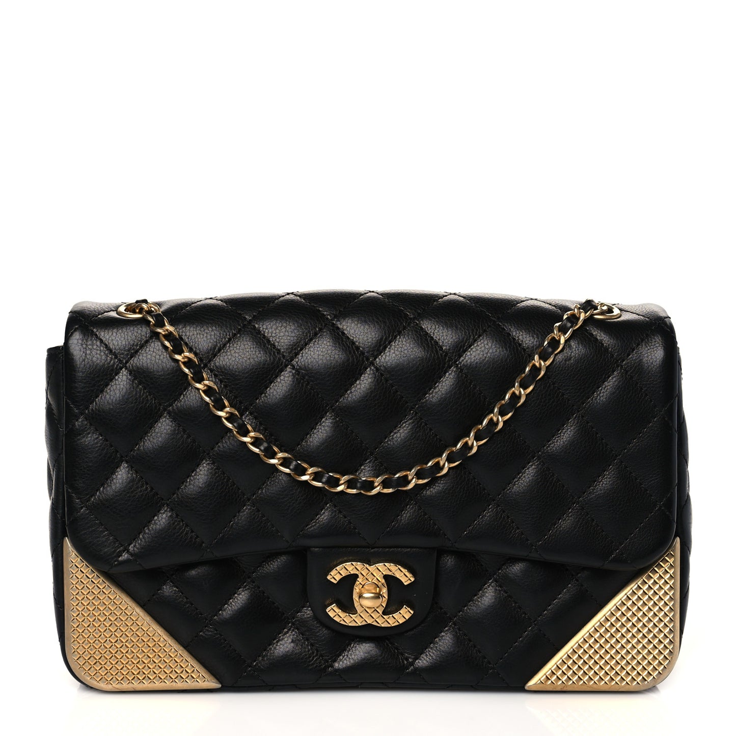 Calfskin Quilted Rock The Corner Flap Black