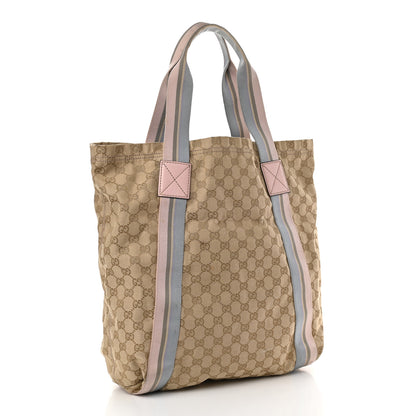 Gucci GG Monogram Medium Web Handle Vertical Tote Pink Blue 3 of 9