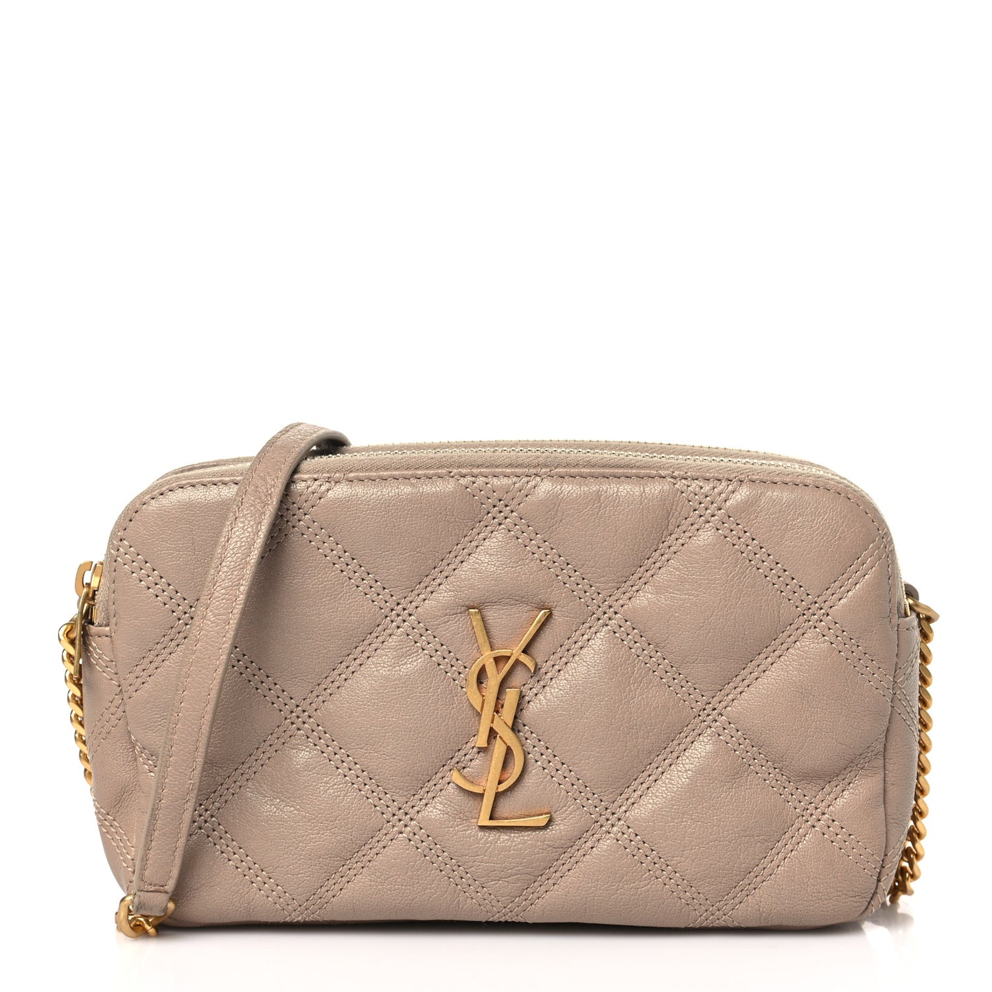 Grained Lambskin Quilted Mini Becky Double Zip Bag Natural Tan
