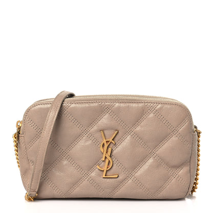 Saint Laurent Grained Lambskin Quilted Mini Becky Double Zip Bag Natural Tan 1 of 10