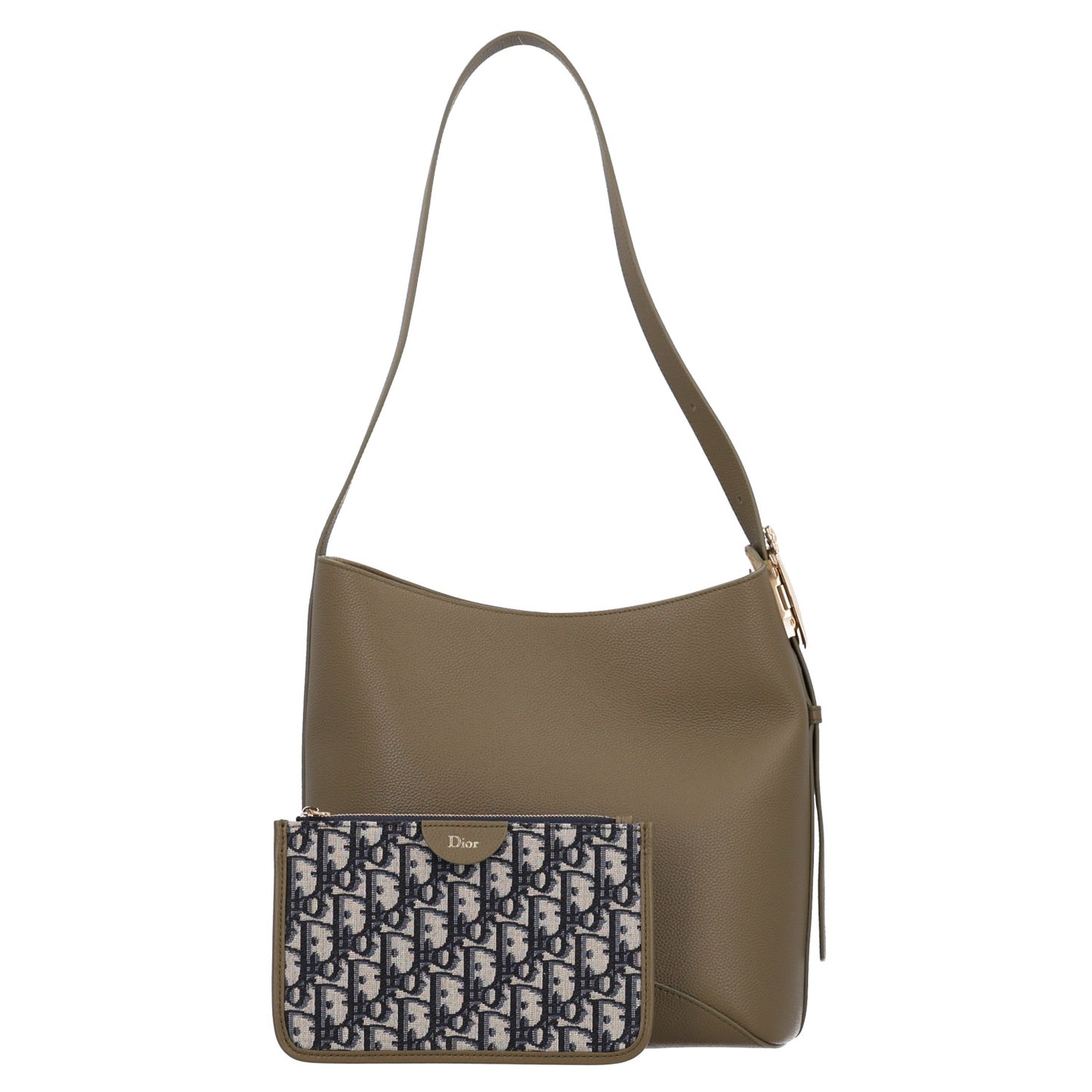 Grained Calfskin Medium Medaillon Bucket Bag Khaki