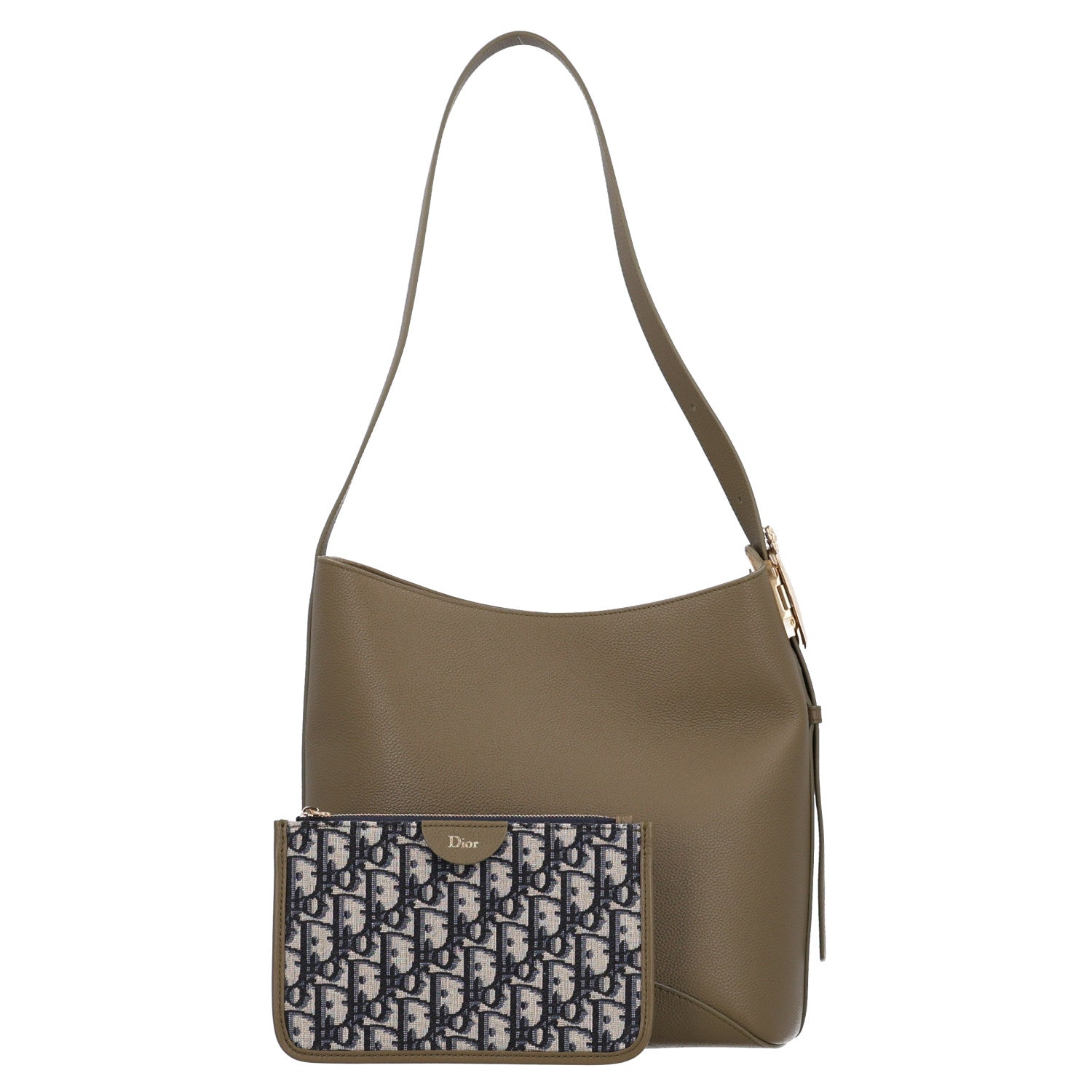 Christian Dior Grained Calfskin Medium Medaillon Bucket Bag Khaki 2 of 8