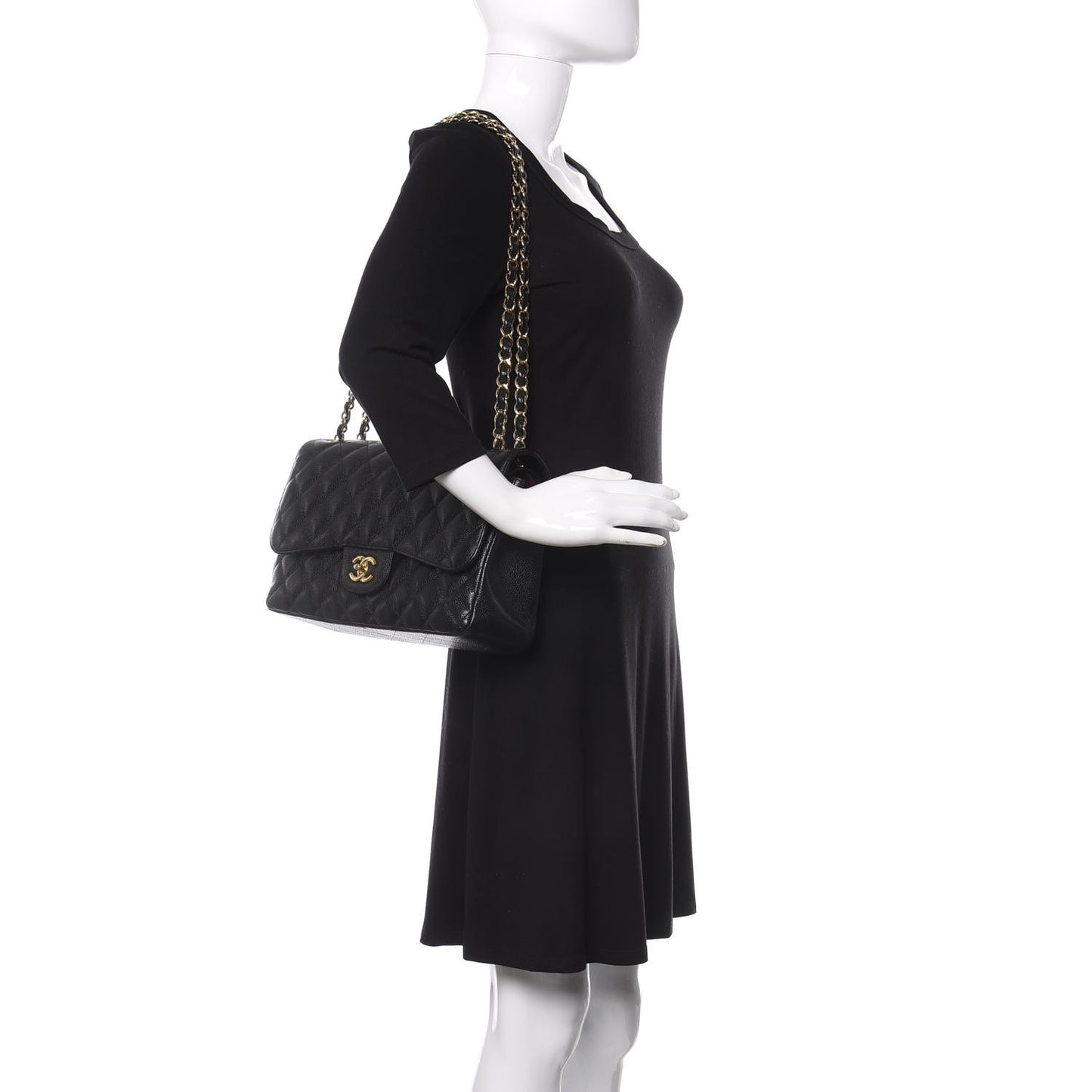 Caviar Quilted Jumbo Double Flap Black