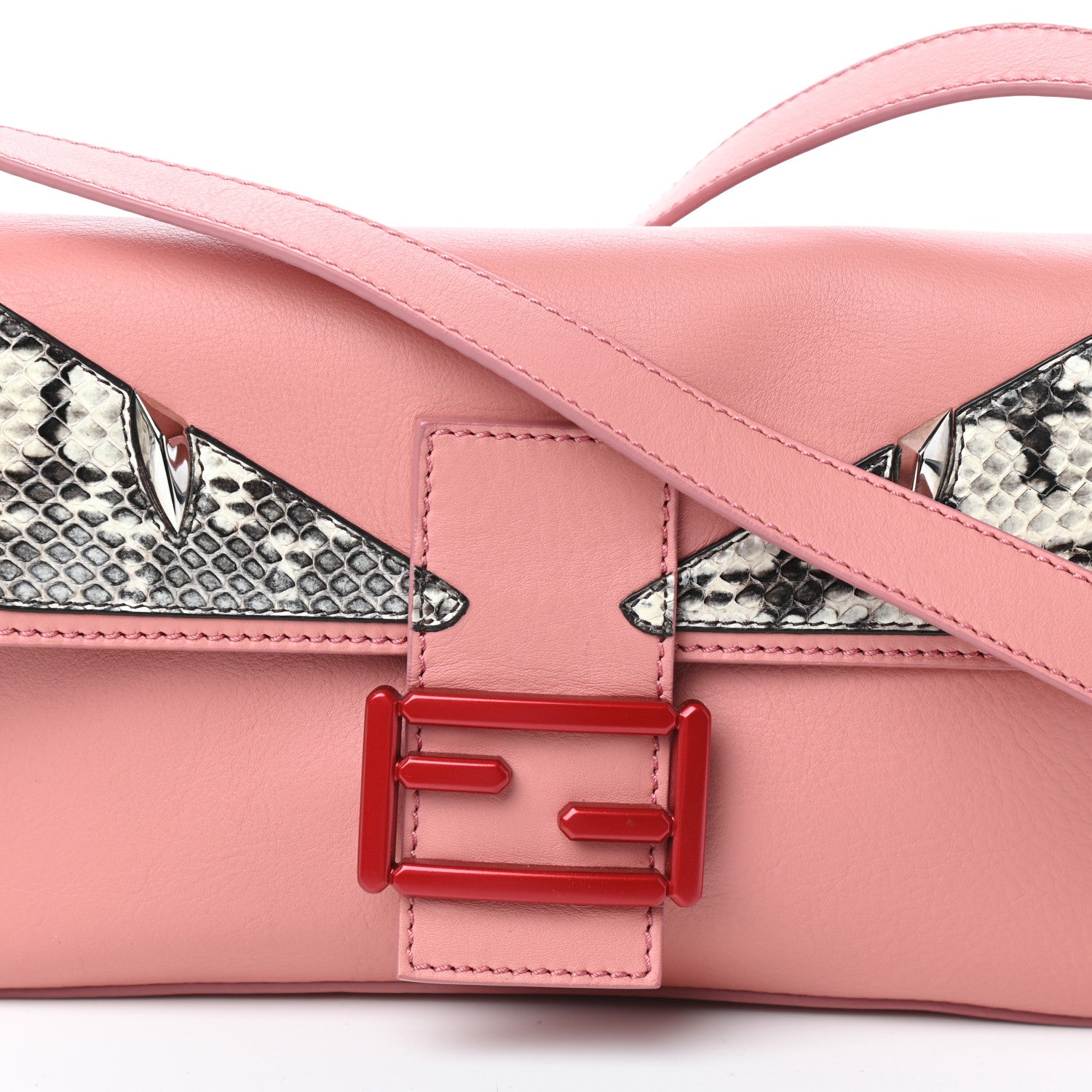 Fendi Calfskin Elaphe Monster Eyes Baguette Bois de Rose Naturale 7 of 9
