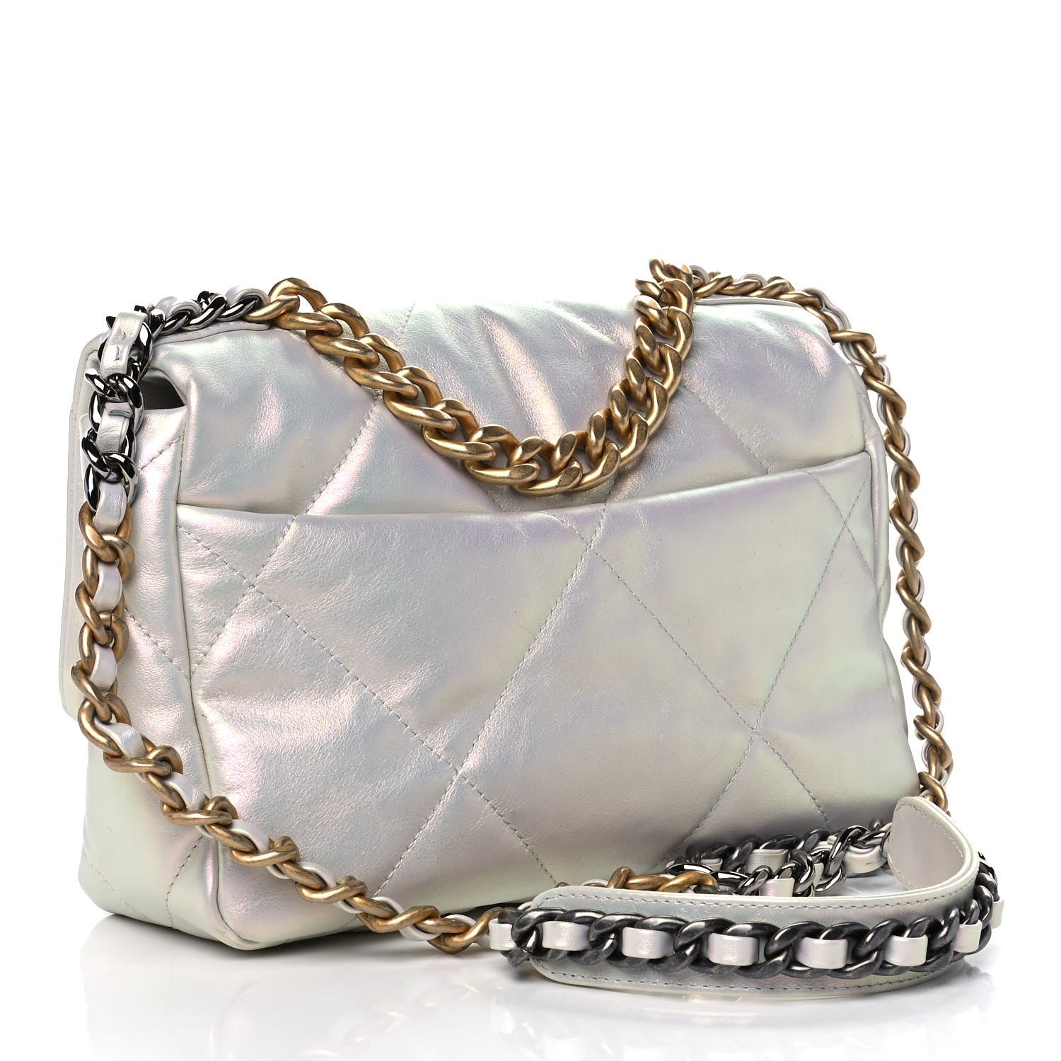 Chanel Iridescent Calfskin Quilted Medium Chanel 19 Flap White 3 of 12