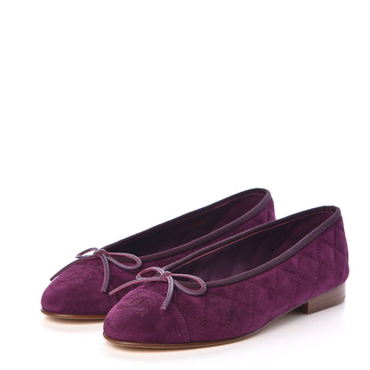 Chanel Suede Calfskin Quilted Cap Toe CC Ballerina Flats 36 Purple 3 of 9