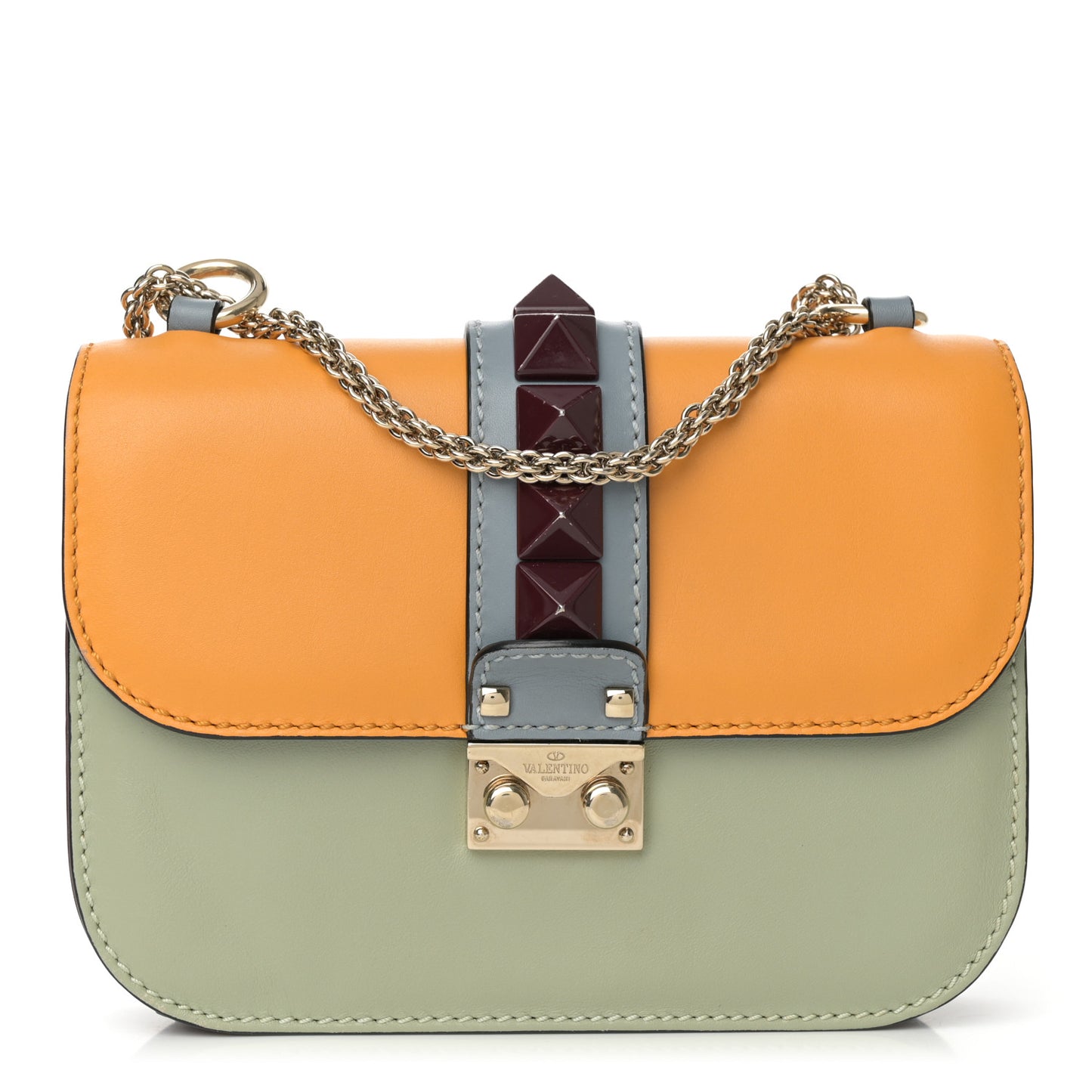 Vitello Small Glam Lock Rockstud Flap Mandarin Green Tea London Stone Rubin