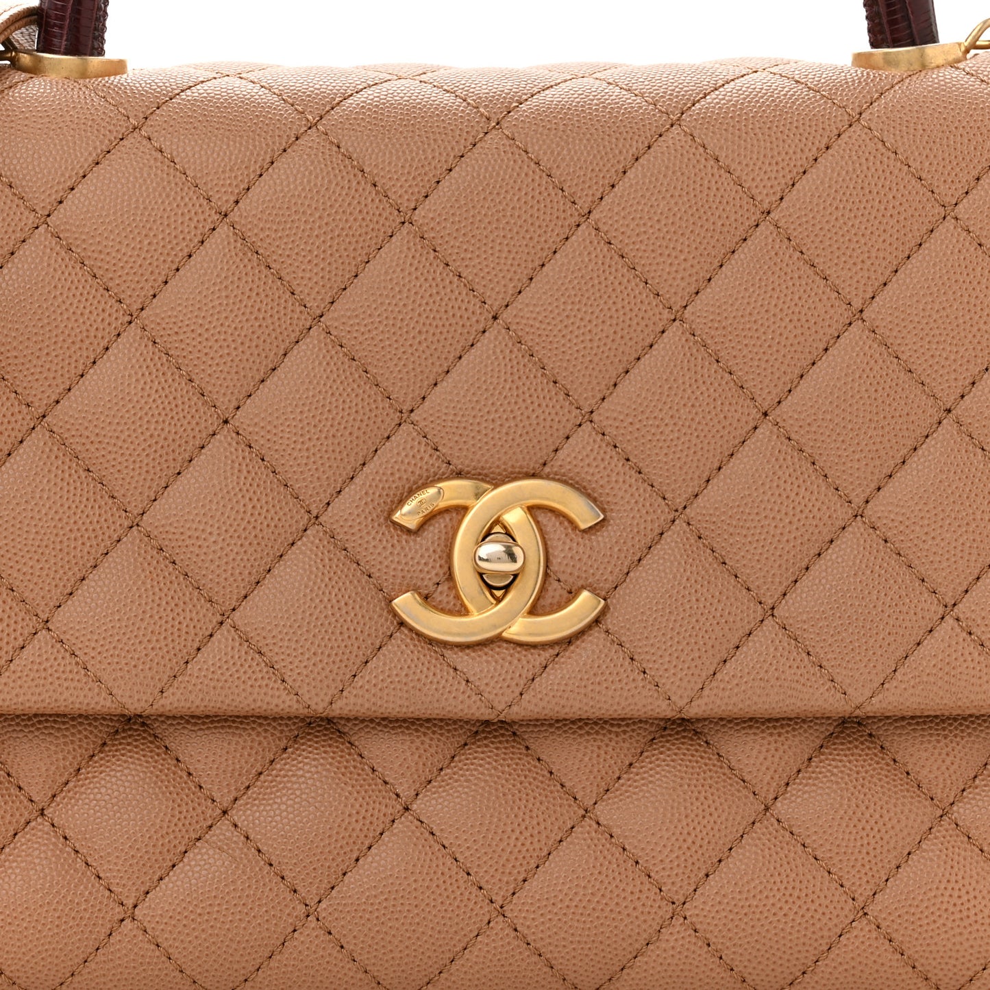 Caviar Lizard Quilted Small Coco Handle Flap Beige