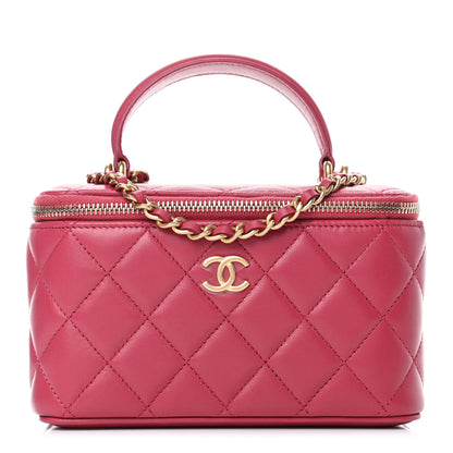 Chanel Lambskin Quilted Small Top Handle Vanity Case With Chain Dark Pink 1 of 4