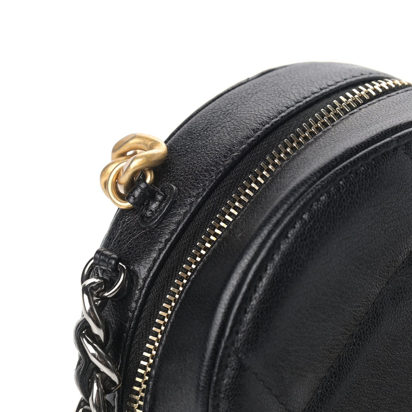 Shiny Goatskin Quilted Chanel 19 Round Clutch With Chain Black
