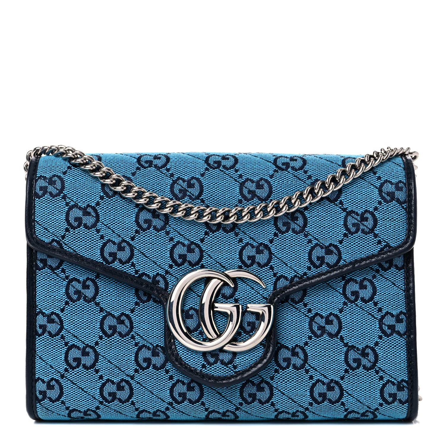 Gucci Monogram Multicolor Matelasse Diagonal GG Marmont Chain Wallet Light Blue 1 of 11