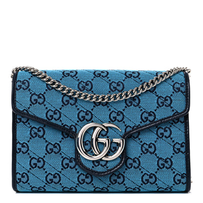 Gucci Monogram Multicolor Matelasse Diagonal GG Marmont Chain Wallet Light Blue 1 of 11