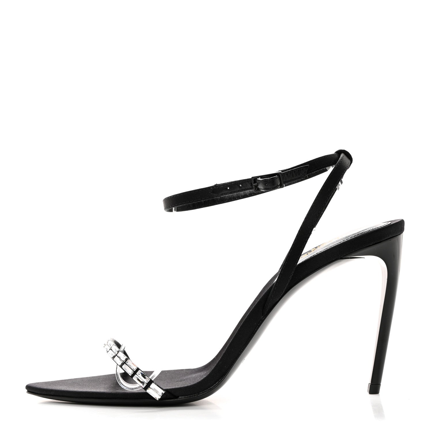 Saint Laurent Satin Crystal Gloria 100 Ankle Strap Sandals 36.5 Black 1 of 8