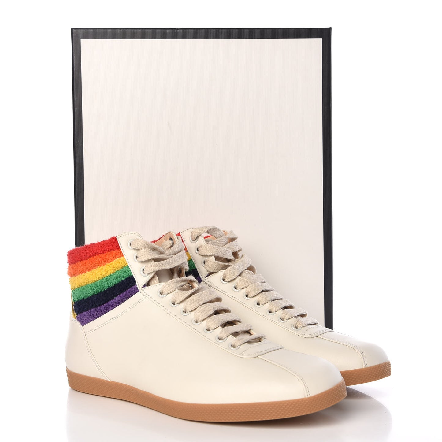 Calfskin Mens Bambi Rainbow High Top Sneakers 8.5 Mystic White