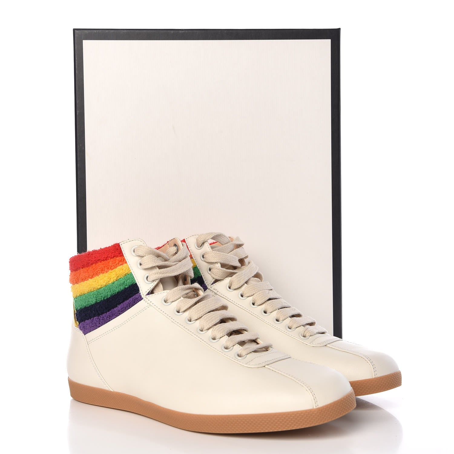 Gucci Calfskin Mens Bambi Rainbow High Top Sneakers 8.5 Mystic White 10 of 10