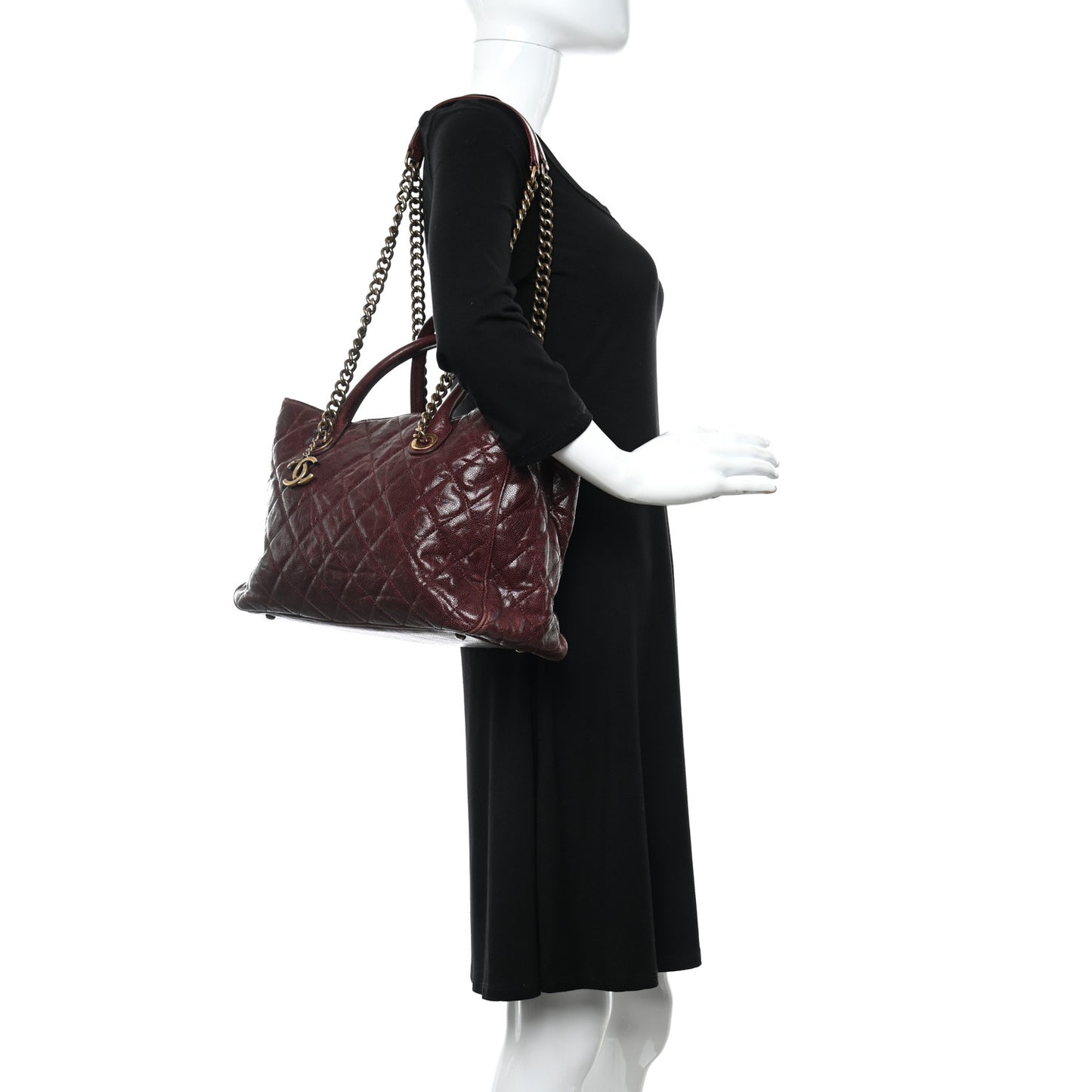 Glazed Caviar Quilted Small Shiva Tote Burgundy