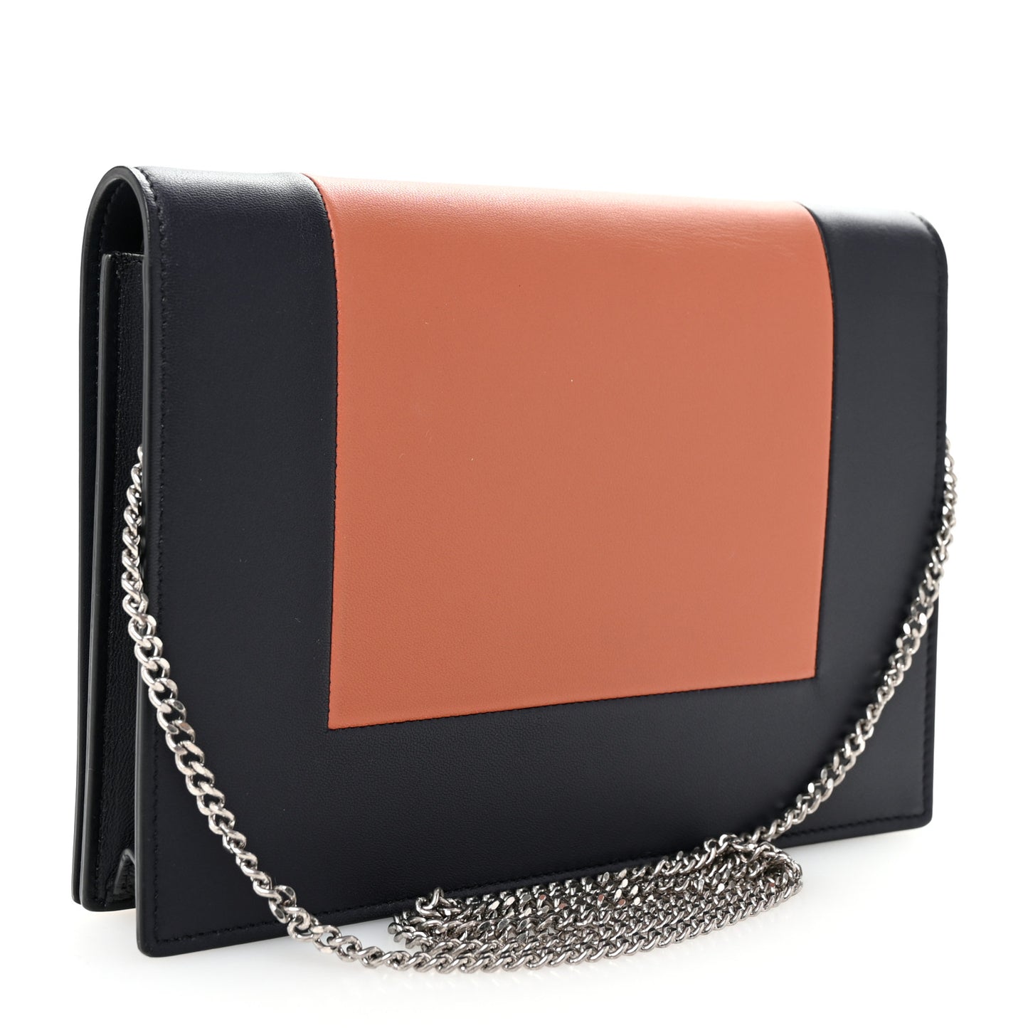 Smooth Lambskin Frame Evening Chain Clutch Terracotta Navy