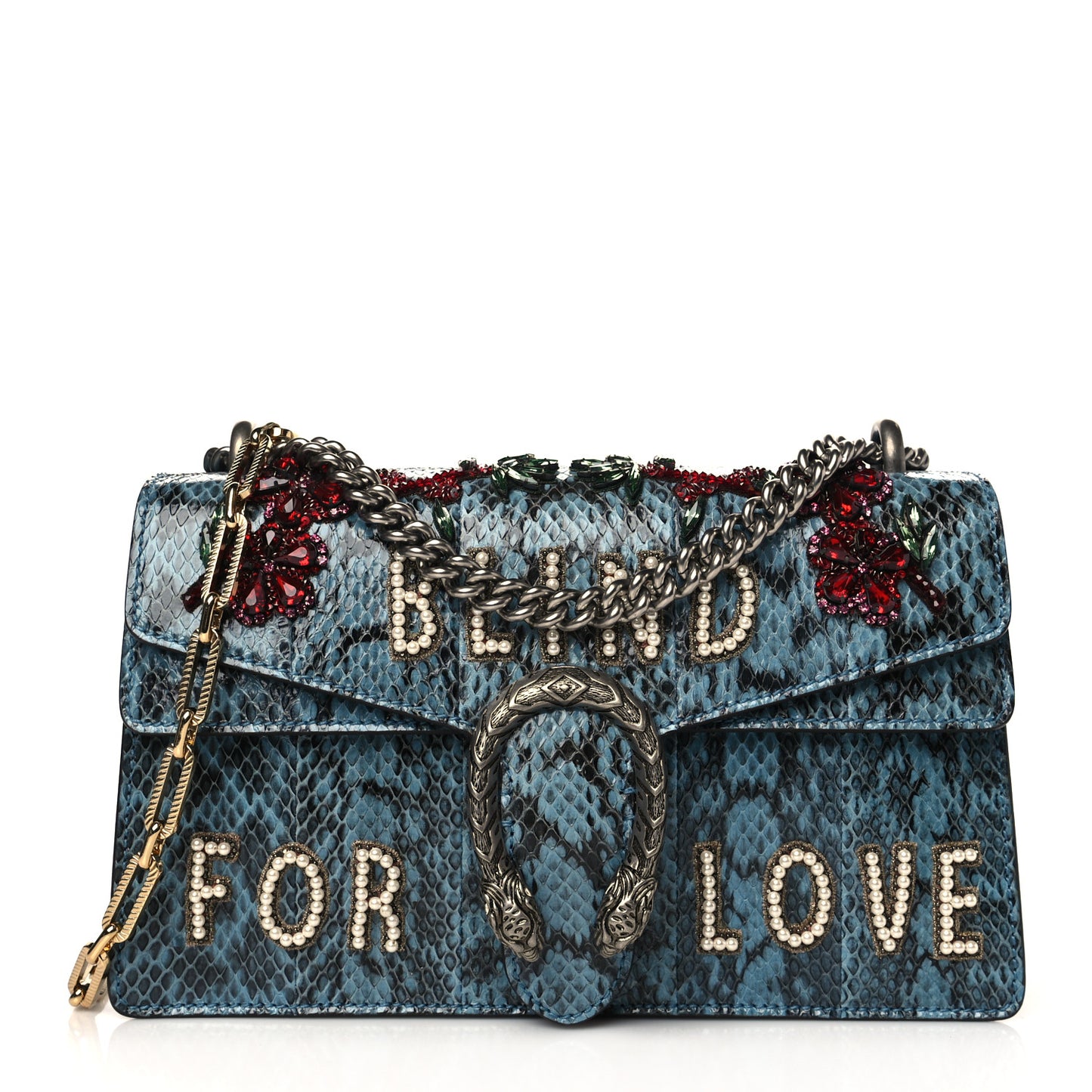 Snakeskin Blind For Love Embroidered Small Dionysus Shoulder Bag Ultramarine Multicolor