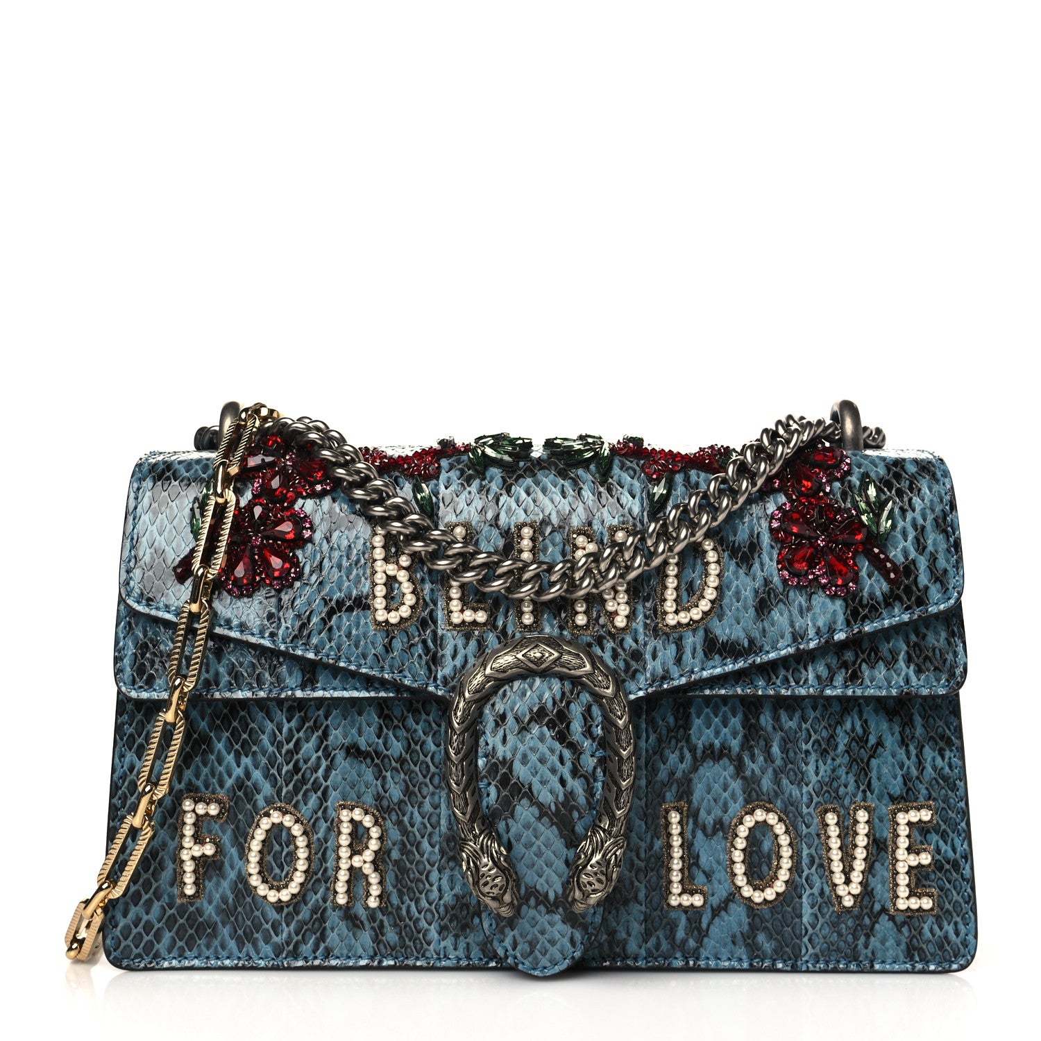 Gucci Snakeskin Blind For Love Embroidered Small Dionysus Shoulder Bag Ultramarine Multicolor 1 of 10