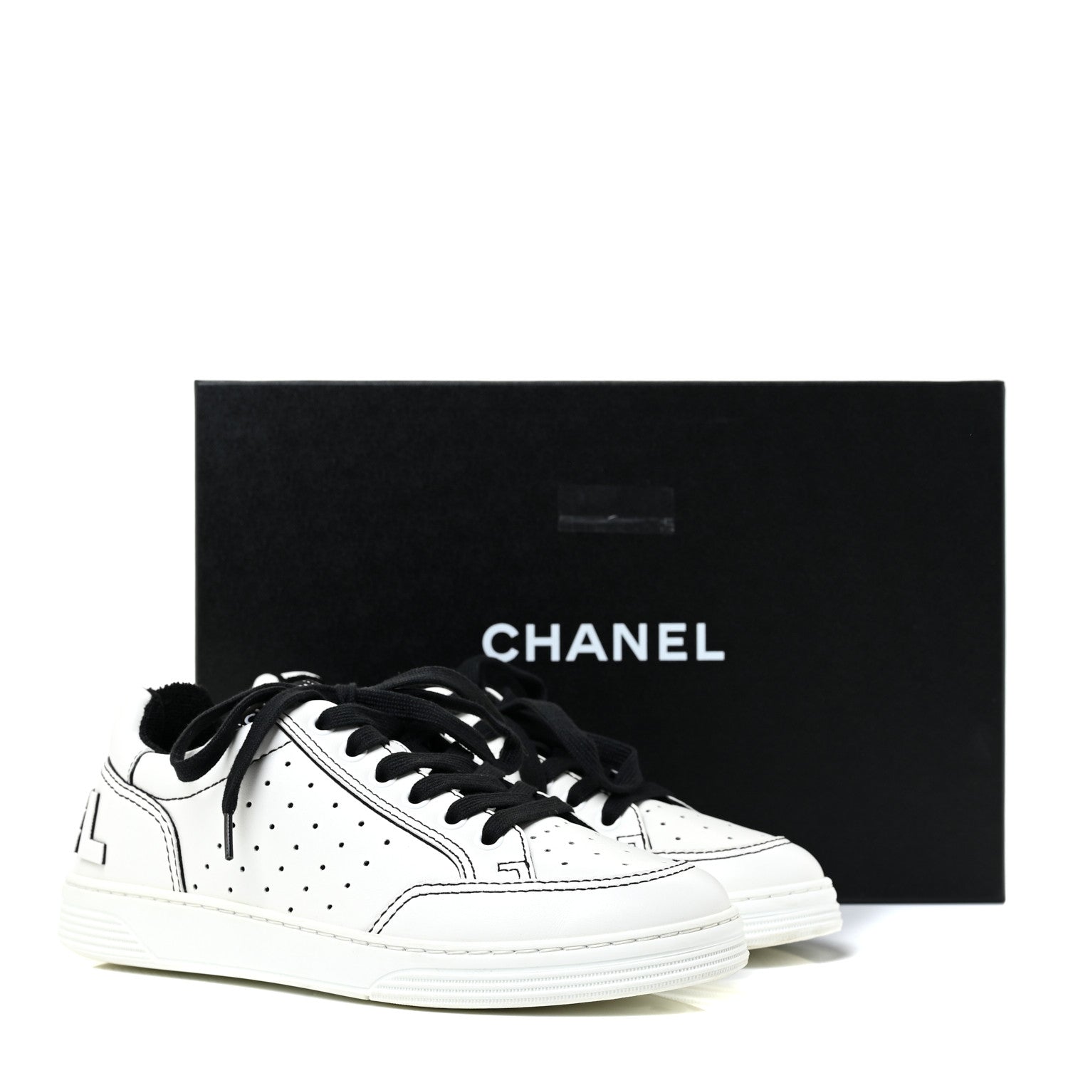 Chanel Calfskin Womens Logo Sneakers 37 Black White 10 of 10