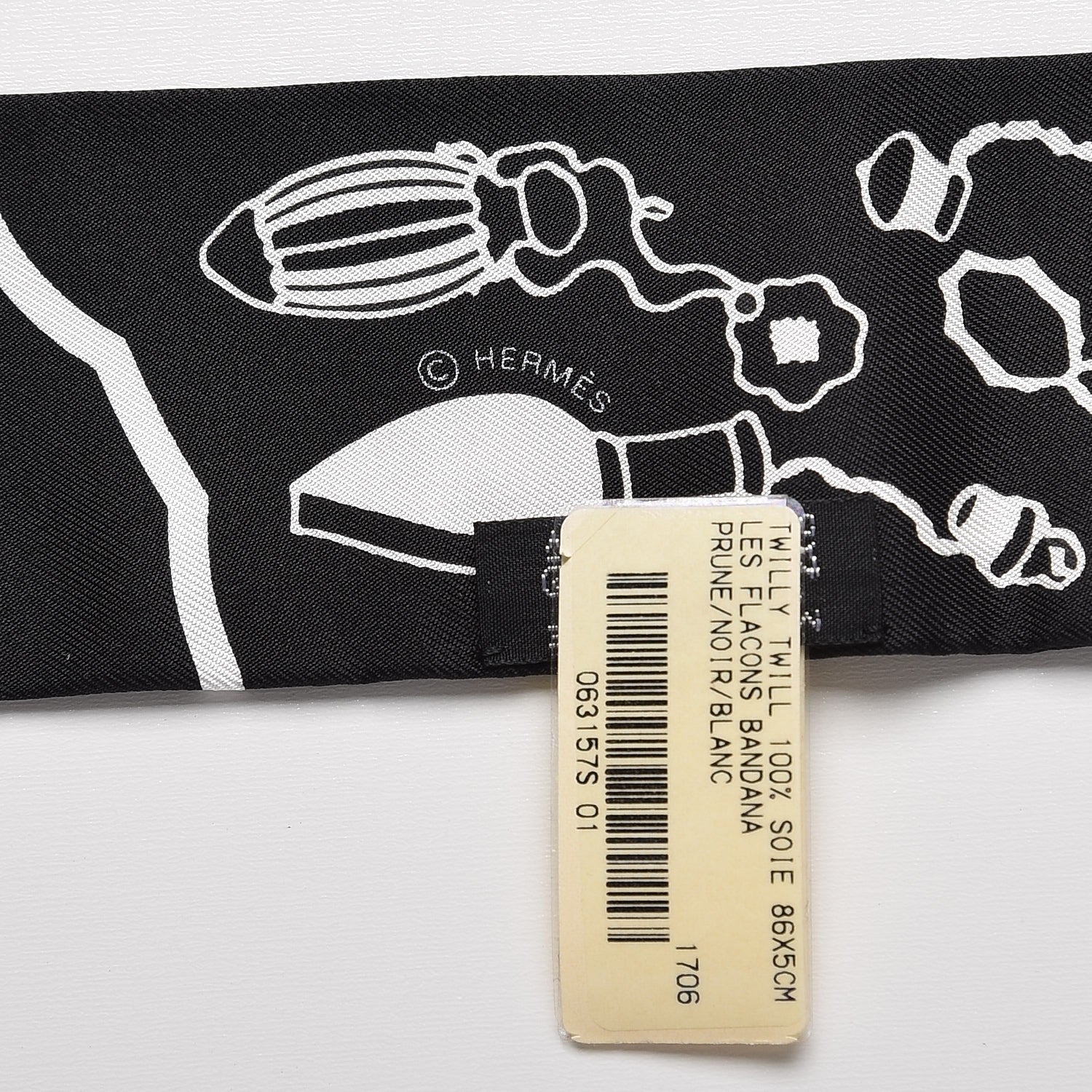Hermes Silk Les Flacons Bandana Twilly Prune Noir Blanc 4 of 5