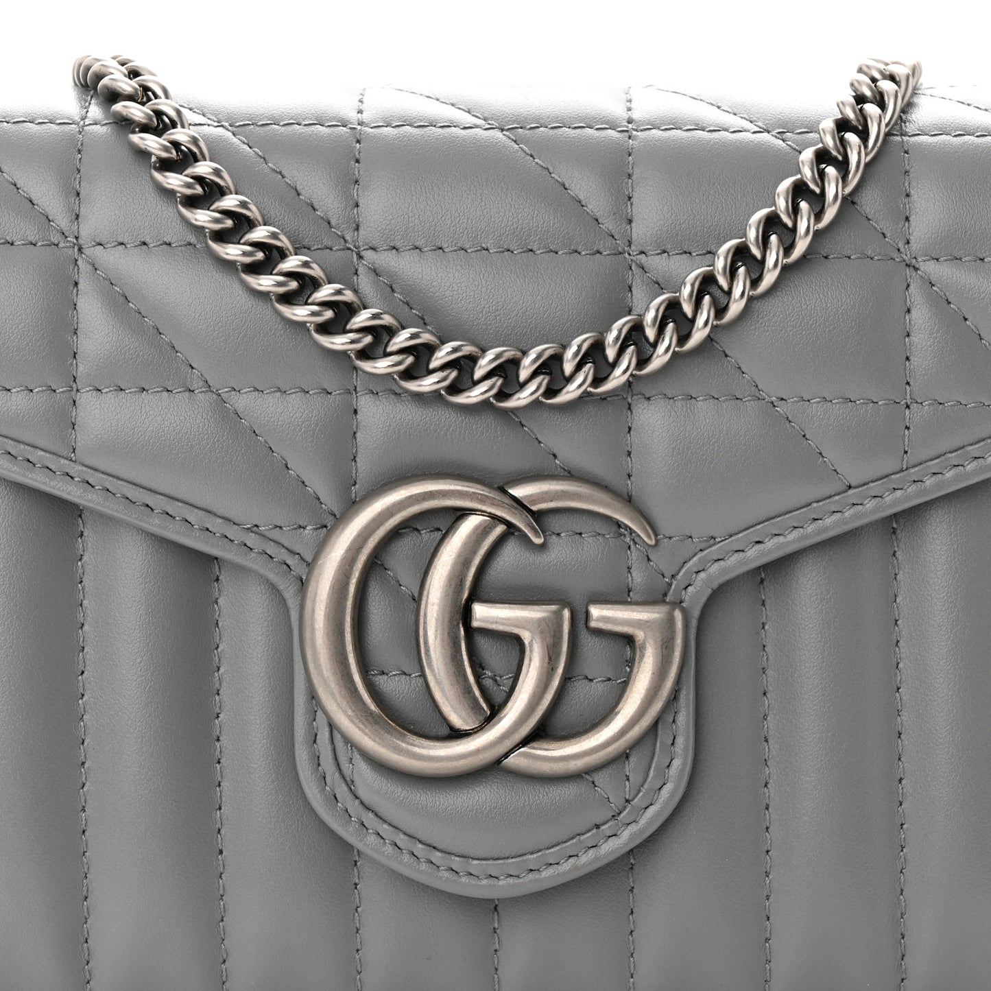 Calfskin Matelasse Aria GG Marmont Chain Wallet Deep Grey