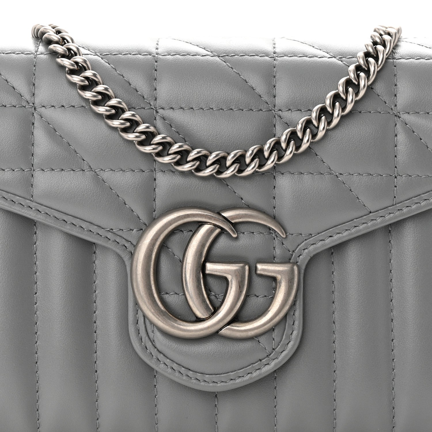 Gucci Calfskin Matelasse Aria GG Marmont Chain Wallet Deep Grey 8 of 10
