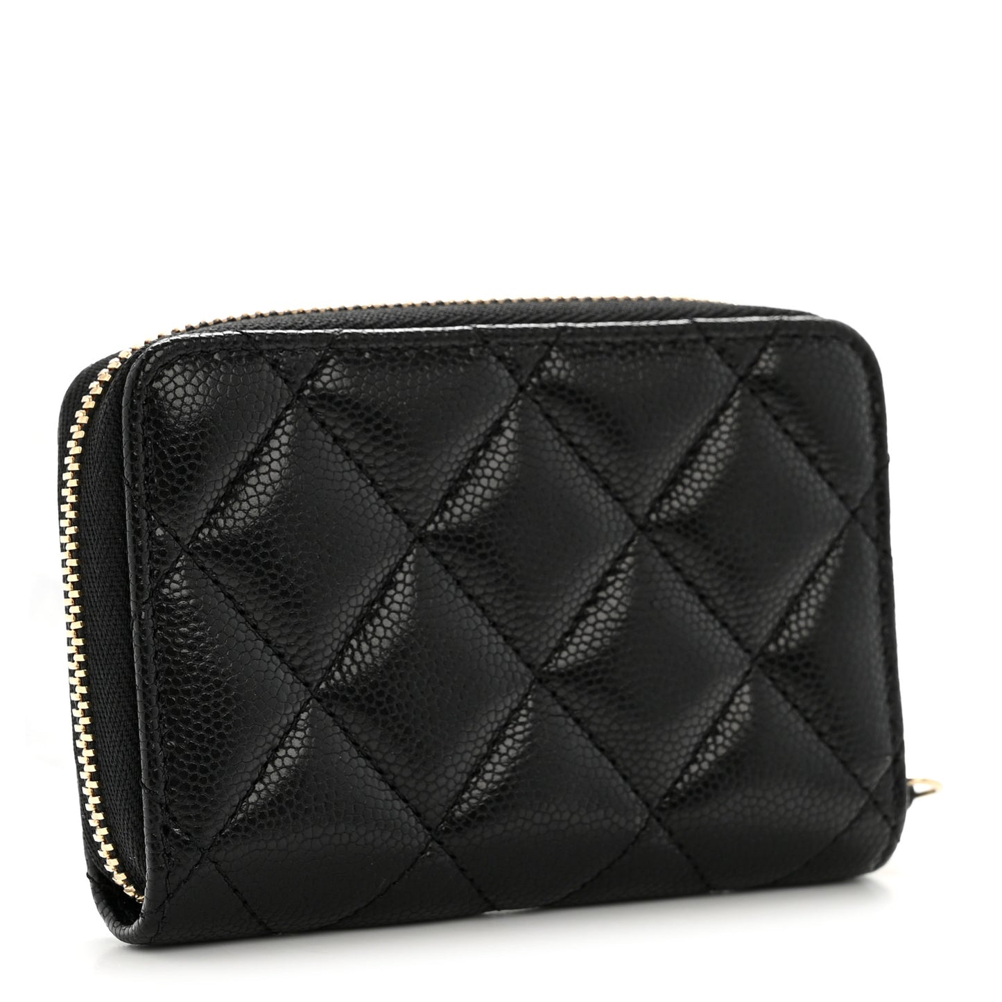 Caviar Quilted Crystal Zip Around Coin Purse Wallet Black