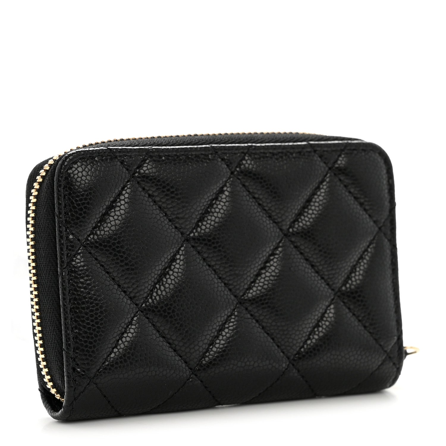 Chanel Caviar Quilted Crystal Zip Around Coin Purse Wallet Black 3 of 8