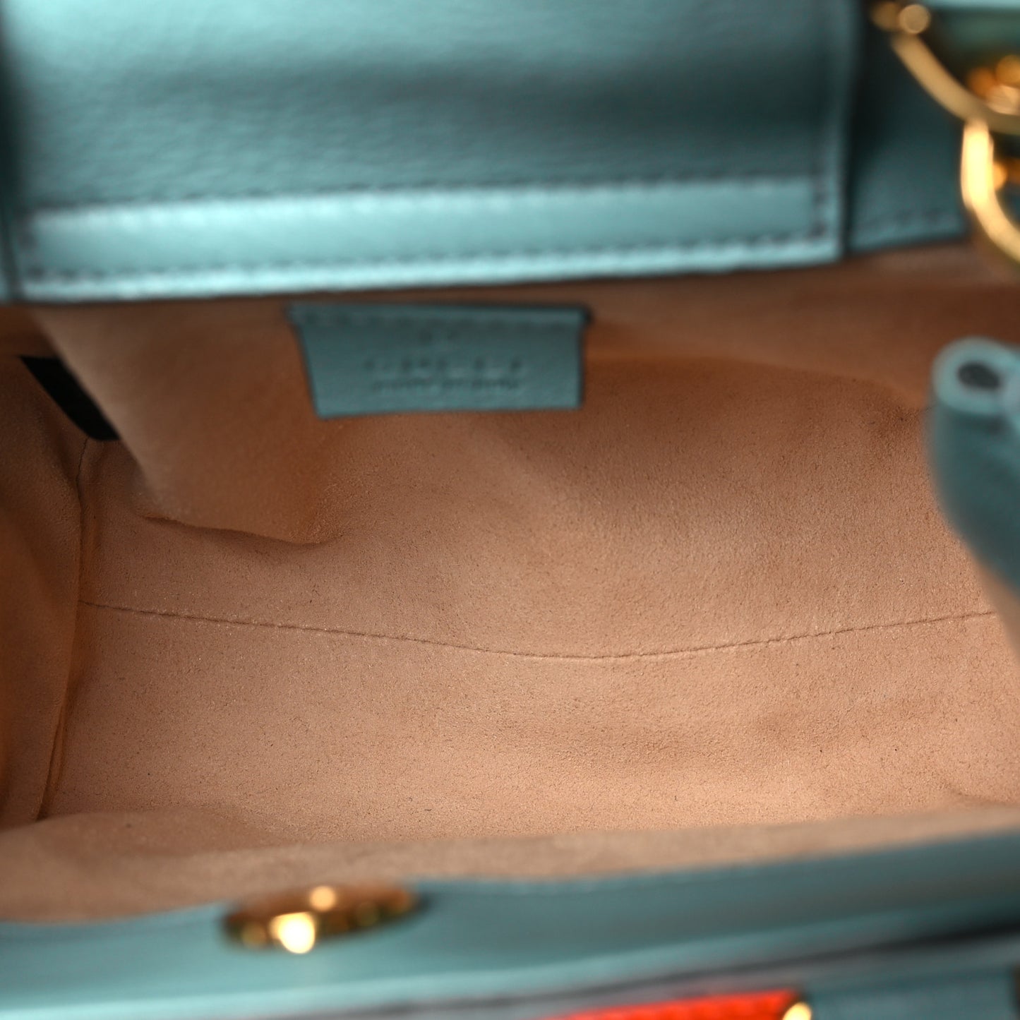 Textured Dollar Calfskin Web Mini Diana Tote Bag Dusty Azure Deep Orange