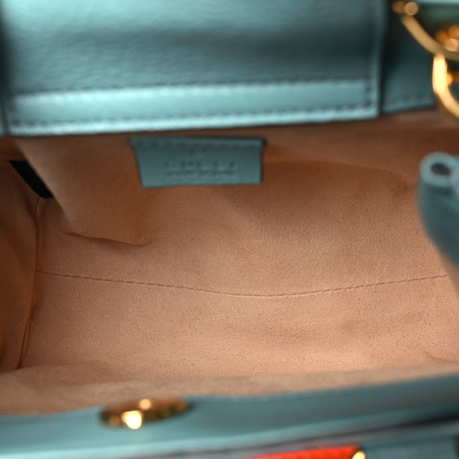Gucci Textured Dollar Calfskin Web Mini Diana Tote Bag Dusty Azure Deep Orange 5 of 10