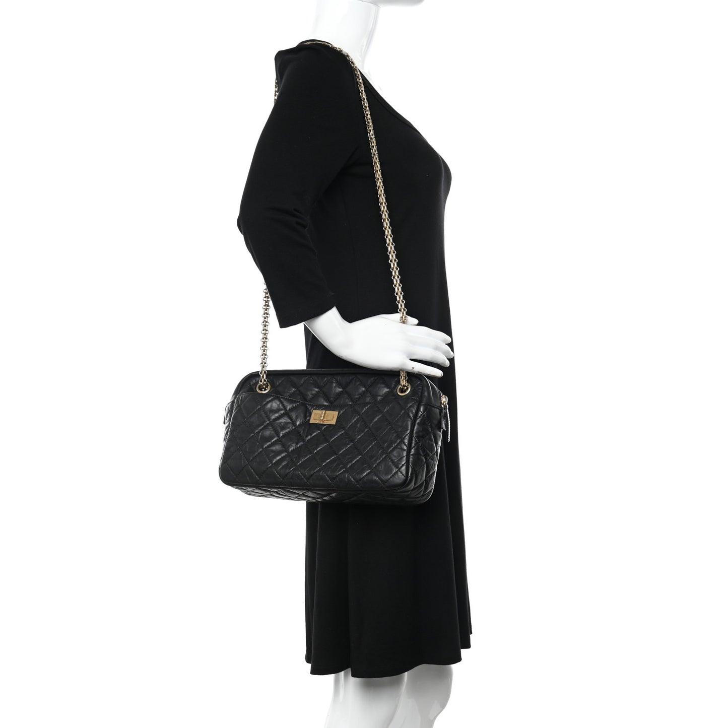 Aged Calfskin Quilted Medium Reissue Camera Case Black