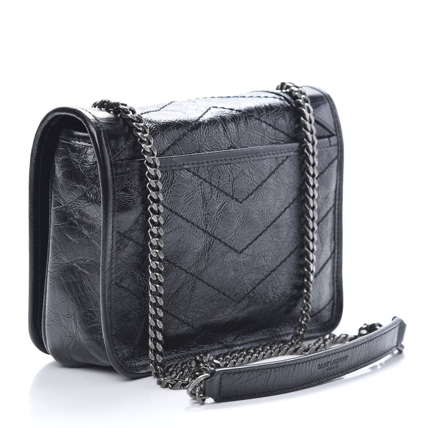 Saint Laurent Crinkled Calfskin Matelasse Monogram Niki Chain Wallet Black 3 of 10
