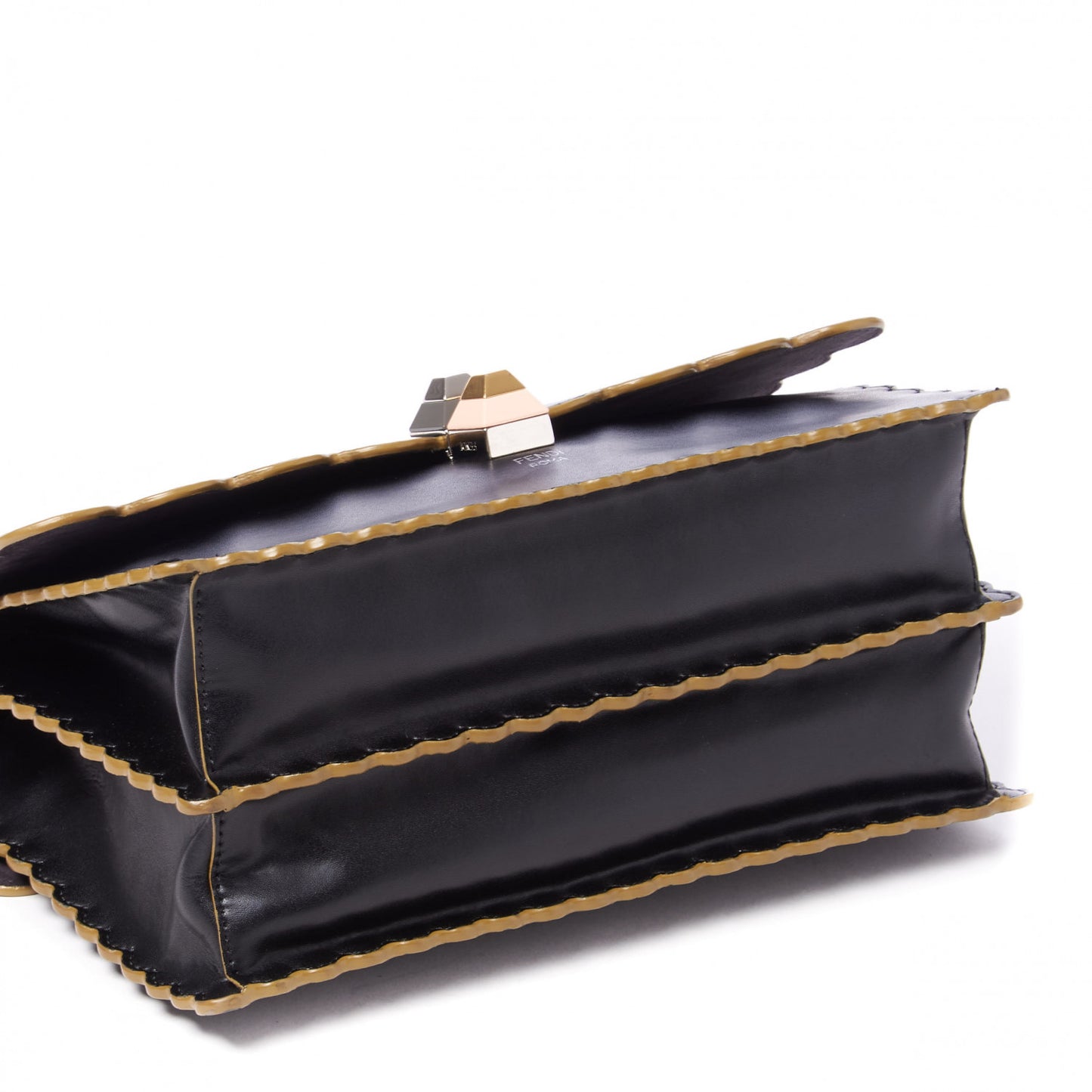 Vitello Liberty Scalloped Studded Kan I Shoulder Bag Black