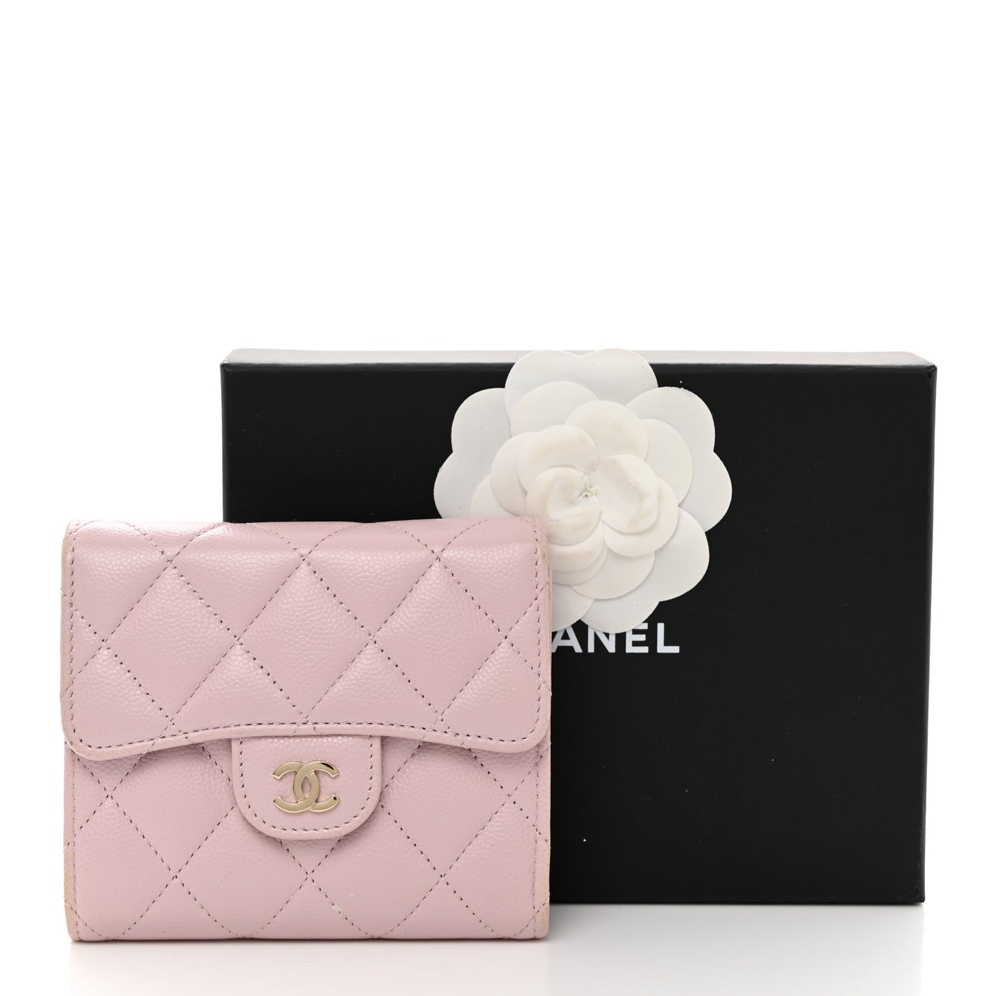 Caviar Quilted Compact Flap Wallet Light Pink
