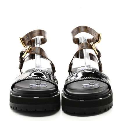 Fendi Vernice High-Tech Glazed Fabric FF Lug Sole Platform Sandals 39.5 Black Tobacco Moro 2 of 9