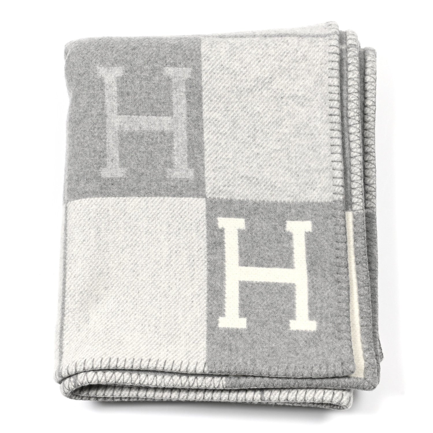 Hermes Wool Cashmere Avalon III Blanket Ecru Gris Clair 1 of 3