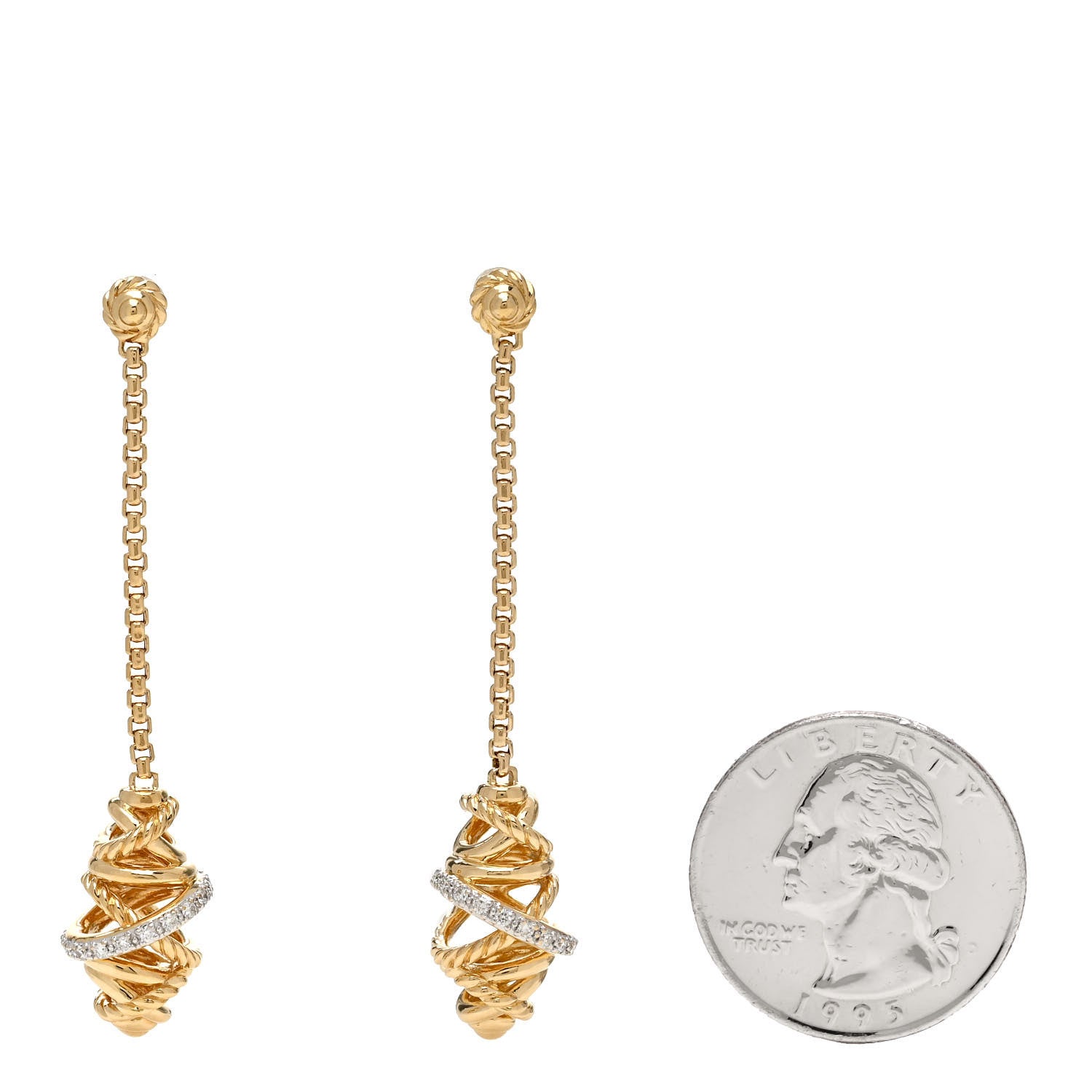 David Yurman 18K Yellow Gold Diamond Crossover Chain Drop Earrings 2 of 4