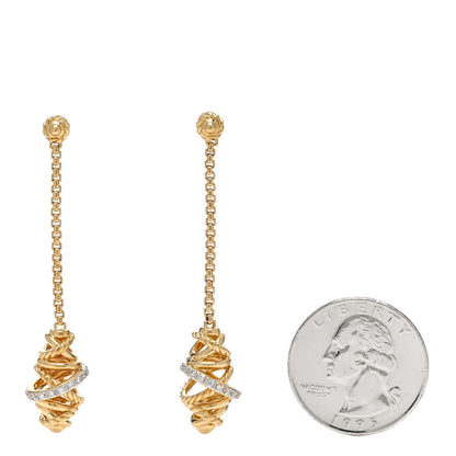David Yurman 18K Yellow Gold Diamond Crossover Chain Drop Earrings 2 of 4