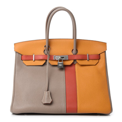 Hermes Taurillon Clemence Swift Tri-Color Birkin 35 Sanguine Gris Tourterelle Moutarde 1 of 12