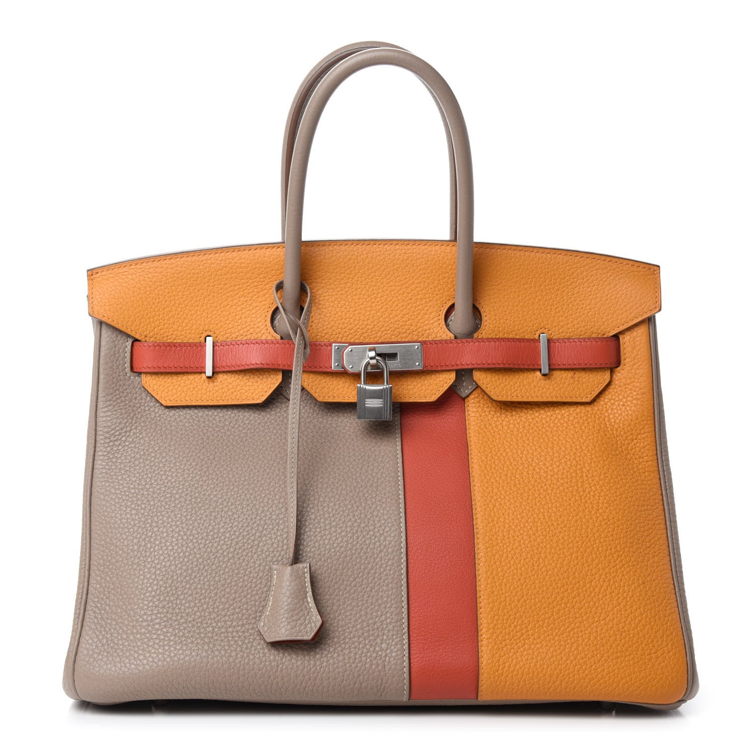 Hermes Taurillon Clemence Swift Tri-Color Birkin 35 Sanguine Gris Tourterelle Moutarde 1 of 12