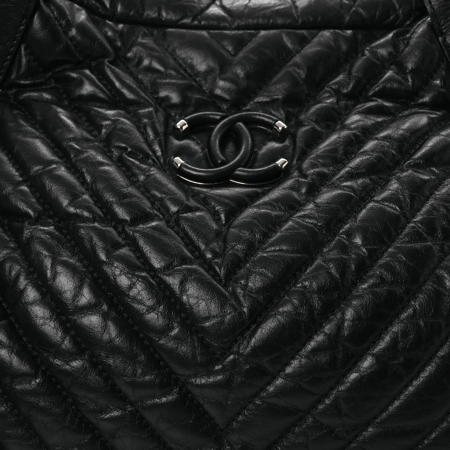 Chanel Aged Calfskin Chevron Large Soft Bowling Bag Black 10 of 17