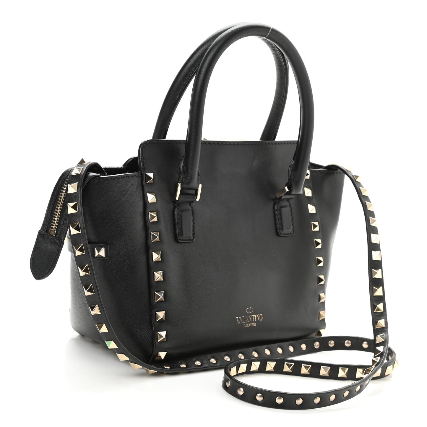 Vitello Mini Rockstud Double Handle Tote Black