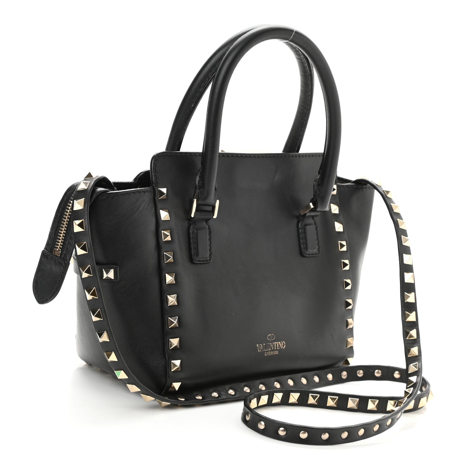 Valentino Garavani Vitello Mini Rockstud Double Handle Tote Black 3 of 7