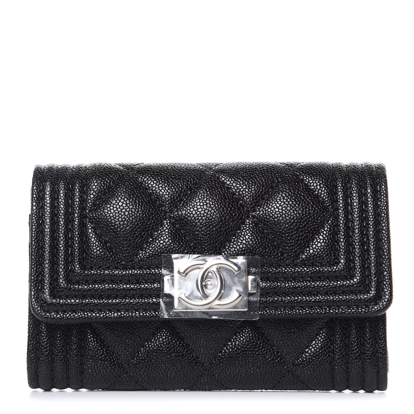 Caviar Quilted Boy Flap Card Holder Black