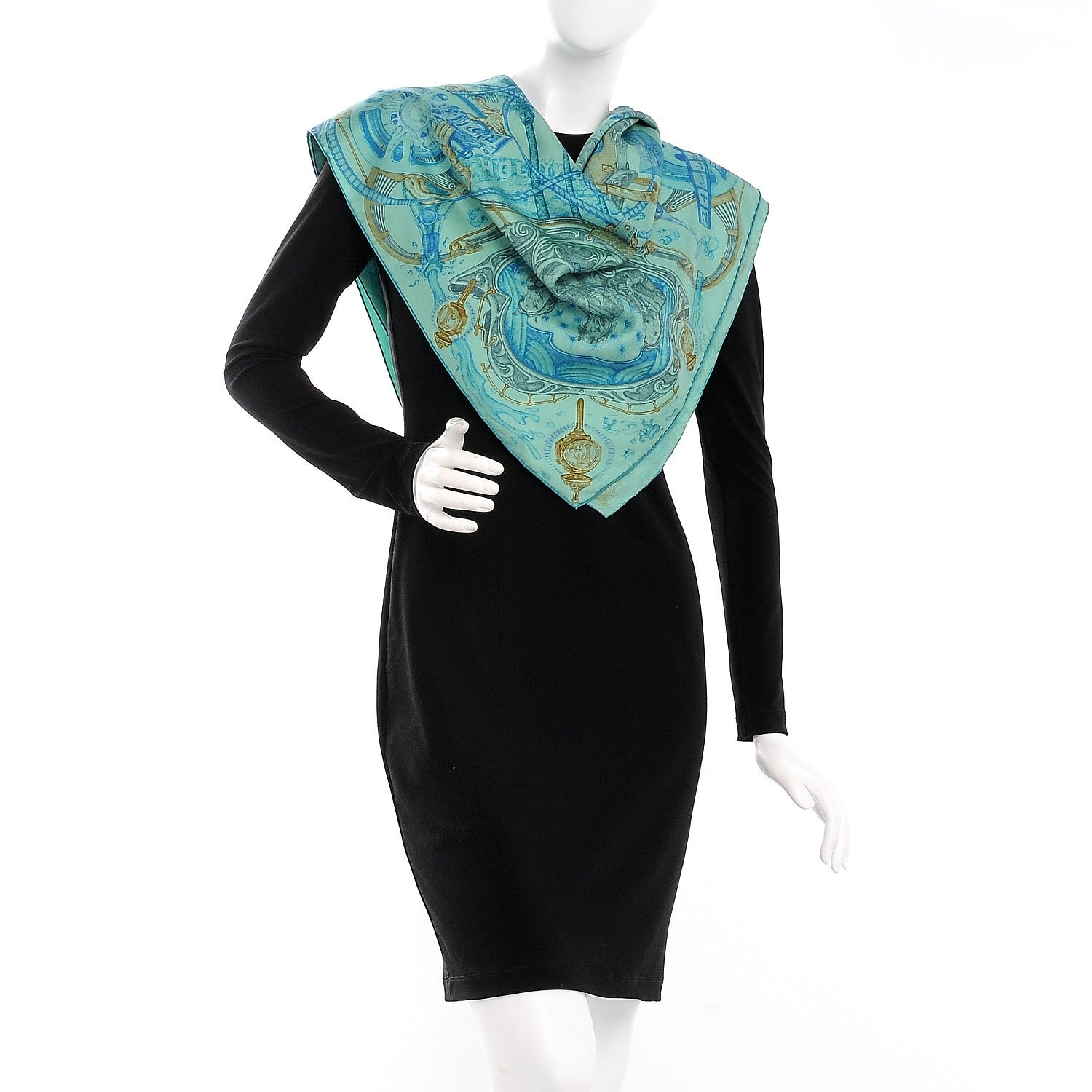 Hermes Silk The Horsawards Scarf 90 Vert Jade Turquoise Anthracite 2 of 8