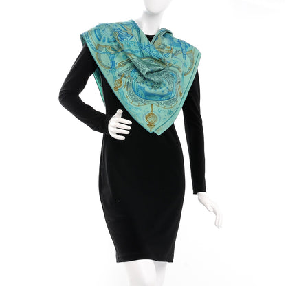 Hermes Silk The Horsawards Scarf 90 Vert Jade Turquoise Anthracite 2 of 8